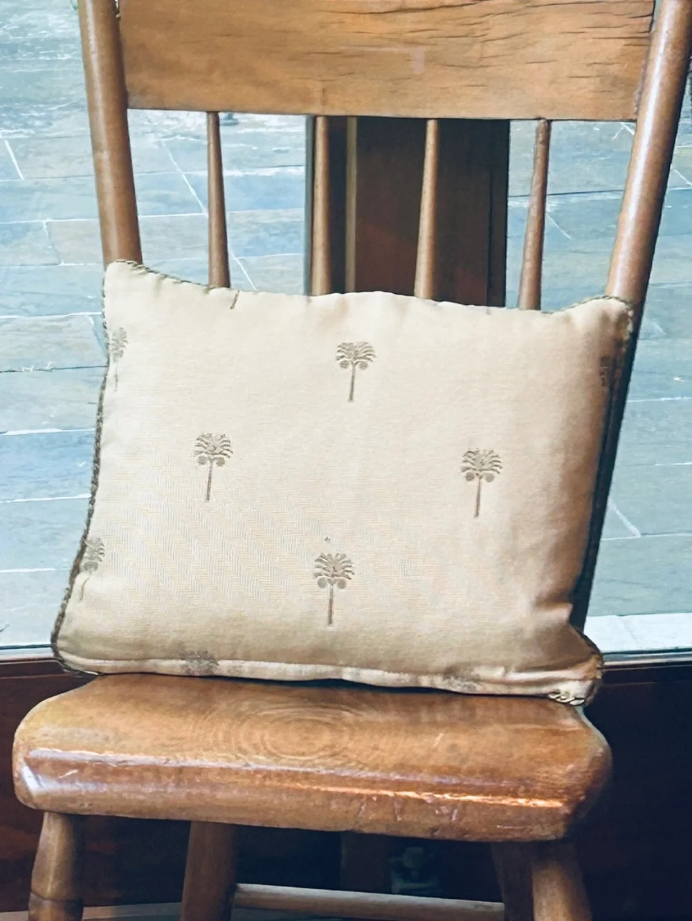 Vintage Ethan Allen Palm Trees Coconuts Embroidered Decorative Throw Pillow